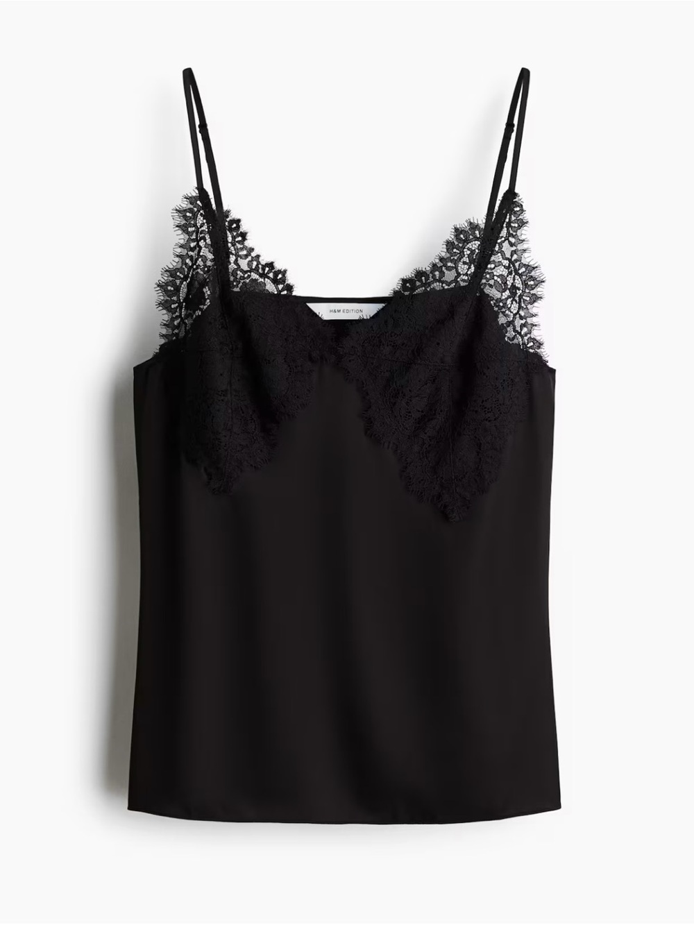 H&M Black Lace-Trim Satin Cami
